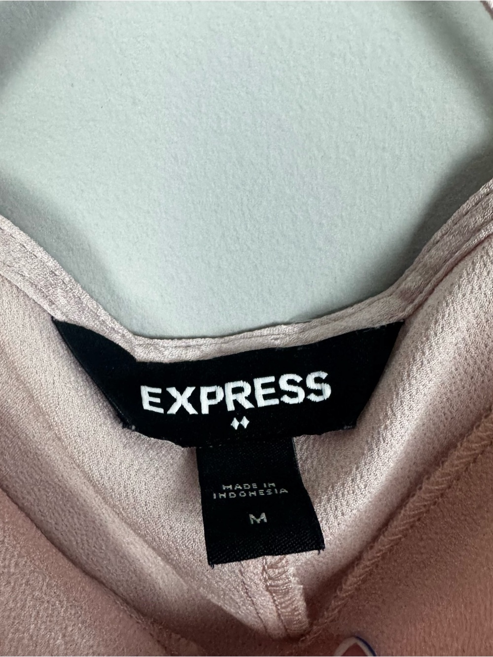 EXPRESS | Satin Look Blush Pink Drape Neck Tank Top Bodysuit Women’s Size Medium - Picture 7 of 10